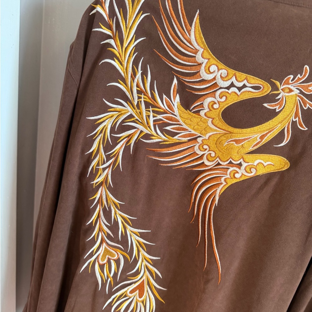 VTG Bob Mackie Wearable Art Phoenix Embroidered Faux Suede Jacket Brown 3X - Picture 6 of 8